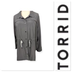 🆕 Torrid Happy camper black button up jacket with waist ties size 1/1X/14-16